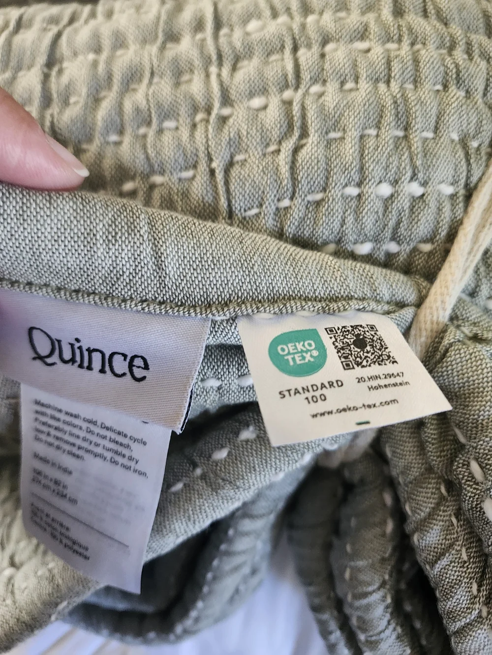 NWOT Quince Organic Cotton Channel Stitch King Coverlet Set - Sage Green